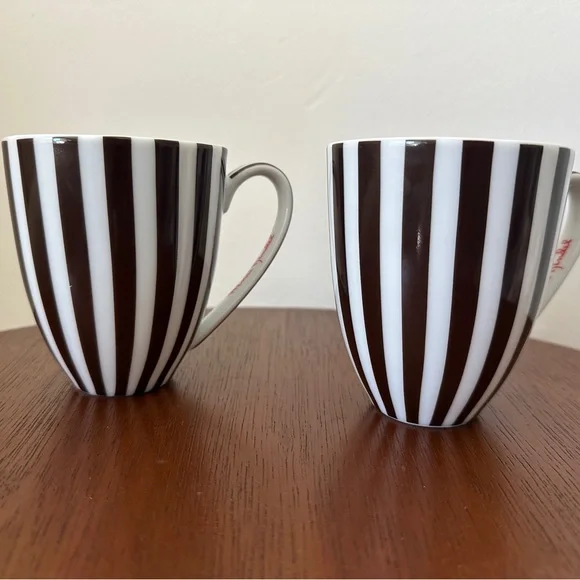 Henri Bendel Brown and White Striped Mugs (2) - Picture 3 of 8